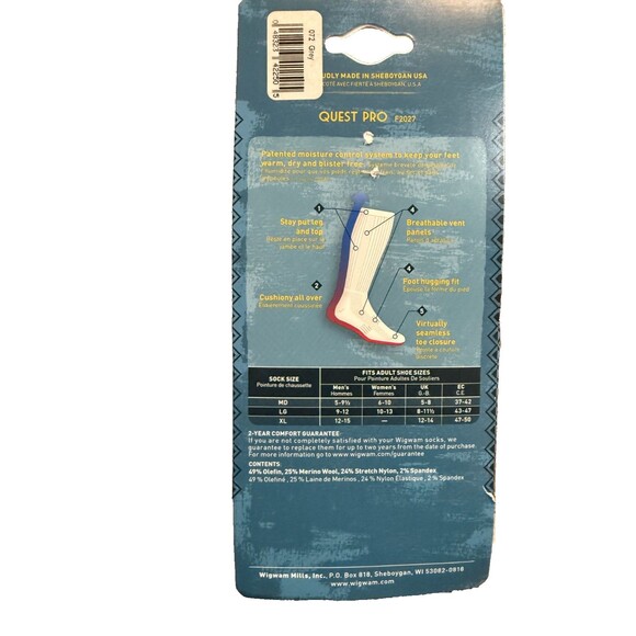 Wigwam Quest Pro Merino Wool Blend Tall Boot Socks Gray MD Over-Calf Made In USA - Picture 5 of 5